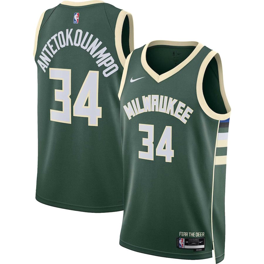 Men Milwaukee Bucks 34 Giannis Antetokounmpo Nike Hunter Green 2022-23 Swingman NBA Jersey